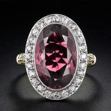 Oval Red Gemstone Two Tone Ring Women Wedding Jewelry