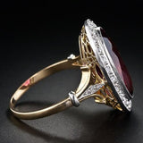 Oval Red Gemstone Two Tone Ring Women Wedding Jewelry