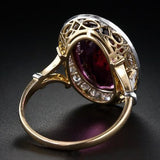 Oval Red Gemstone Two Tone Ring Women Wedding Jewelry