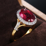 Oval Red Gemstone Two Tone Ring Women Wedding Jewelry