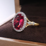 Oval Red Gemstone Two Tone Ring Women Wedding Jewelry