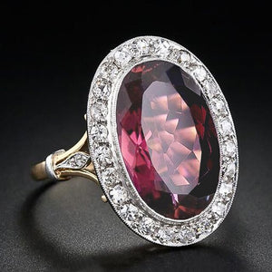 Oval Red Gemstone Two Tone Ring Women Wedding Jewelry