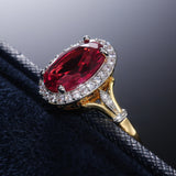 Oval Red Gemstone Two Tone Ring Women Wedding Jewelry