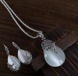 Vintage Opal Pendant Necklaces Drop Earrings Women Jewelry Sets