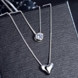 Silver Heart Pendant Necklace Double Layer Chain For Women Jewelry