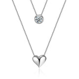 Double Layer Chain Zircon Heart Pendant Necklace For Women Silver Jewelry