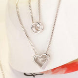 Silver Heart Pendant Necklace Double Layer Chain For Women Jewelry