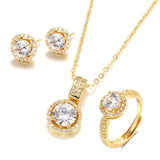 WHITE SAPPHIRE JEWELRY SETS ENGAGEMENT 18K GOLD RING NECKLACE EARRINGS BRIDAL