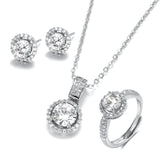 WHITE SAPPHIRE JEWELRY SETS ENGAGEMENT 18K GOLD RING NECKLACE EARRINGS BRIDAL