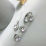 WHITE SAPPHIRE JEWELRY SETS ENGAGEMENT 18K GOLD RING NECKLACE EARRINGS BRIDAL