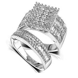 Princess cut Diamond Engagement Ring set 925 Silver Women Jewelry