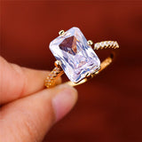 Clear Zircon Square Gemstone Ring Gold For Women Wedding Jewelry