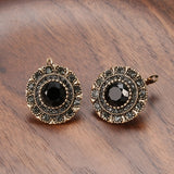 Antique Gold Black Stone Stud Earrings For Women Wedding Jewelry