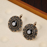 Antique Gold Black Stone Stud Earrings For Women Wedding Jewelry