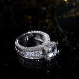 Bridal Silver Round Zircon Ring For Women Wedding Statement Jewelry