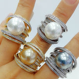 Twist Line Pearl Engagement Ring Zircon Women Wedding Jewelry