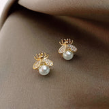 Unique Gold Bee Pearl Earrings Woman's Earrings jewelry