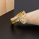 Luxury Zircon Heart Ring 14K Yellow Gold Wedding Party Women Jewelry