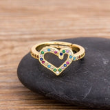 Luxury Zircon Heart Ring 14K Yellow Gold Wedding Party Women Jewelry