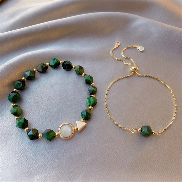 Vintage Green Gemstone Bracelet For Women Jewelry