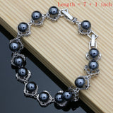 Black Pearl Silver 925 Jewelry Set for Women Bracelet Earrings Ring Necklace