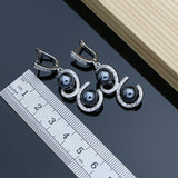 Black Pearl Silver 925 Jewelry Set for Women Bracelet Earrings Ring Necklace