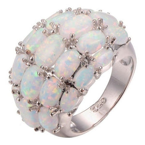 White Fire Opal Ring Silver Bohemia Women Wedding Engagement Jewelry