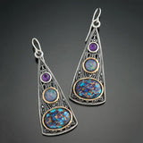 Vintage Handmade Bohemian Leaf Flower Blue Earrings Women Tribal Jewelry