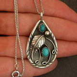 Vintage Turquoises Stone Pendant Necklace Water Drop Metal Women's Jewelry