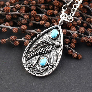 Vintage Turquoises Stone Pendant Necklace Water Drop Metal Women's Jewelry