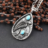 Vintage Turquoises Stone Pendant Necklace Water Drop Metal Women's Jewelry