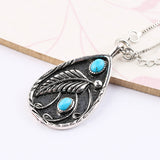 Vintage Turquoises Stone Pendant Necklace Water Drop Metal Women's Jewelry