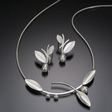 Gray Leaf Flower Jewelry Set Silver Choker Necklace Dangle Earrings