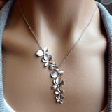 Gray Leaf Flower Jewelry Set Silver Choker Necklace Dangle Earrings