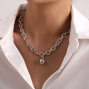 Oval Thick Chain Ball Necklace for Women Party Jewelry