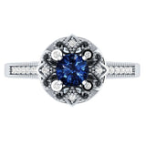 Blue Sapphire Flower Modeling Ring Silver 925 Jewelry Engagement