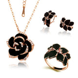 Enamel Flower Jewelry Set Rose Gold Black for Women Wedding Jewelry