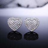 Shiny Heart Stud Earrings Silver for Women Wedding Jewelry