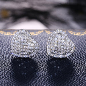 Shiny Heart Stud Earrings Silver for Women Wedding Jewelry