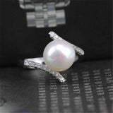 Twist Crystal White Pearl Ring for Women Wedding Engagement Jewelry