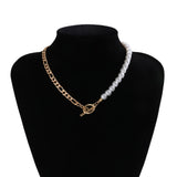 Natural Pearl Baroque Pendant Necklace 14K Gold Link Chain Women Jewelry