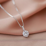 Shine Zircon Pendant Chain Necklace 925 Silver Women Jewelry