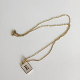 Square Natural Shell Initial Letters Pendant Chain Necklace 18K Golden Jewelry