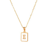 Square Natural Shell Initial Letters Pendant Chain Necklace 18K Golden Jewelry