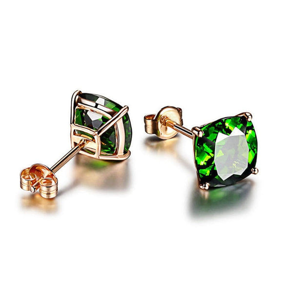 Green Emerald Gemstone Stud Earrings Women Wedding Jewelry