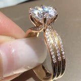  Inlaid Zircon Engagement Ring Gold Women Party Wedding Jewelry