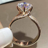  Inlaid Zircon Engagement Ring Gold Women Party Wedding Jewelry