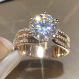  Inlaid Zircon Engagement Ring Gold Women Party Wedding Jewelry