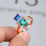 Luxury Rainbow Gemstone Ring Rose Gold Wedding For Women Square Zircon