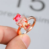 Luxury Rainbow Gemstone Ring Rose Gold Wedding For Women Square Zircon